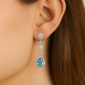 925 Sterling Silver Teardrop Topaz Dangle Stud Earring 40200600