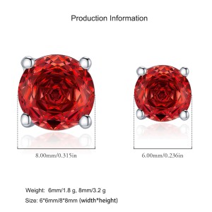 925 Sterling Silver 6mm/8mm Red Rose Cut Stud Earring 40200602 925 Sterling Silver 6mm/8mm Red Rose Cut Stud Earring 40200602