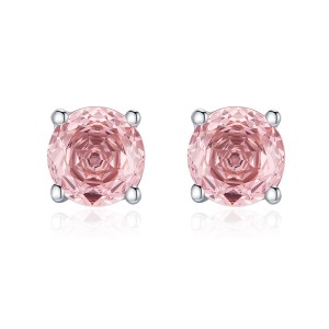 925 Sterling Silver 6mm/8mm Morganite Orange Rose Cut Stud Earring 40200603