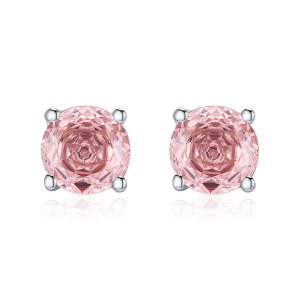925 Sterling Silver 6mm/8mm Morganite Orange Rose Cut Stud Earring 40200603