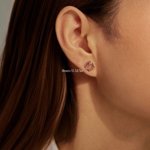 925 Sterling Silver 6mm/8mm Morganite Orange Rose Cut Stud Earring 40200603