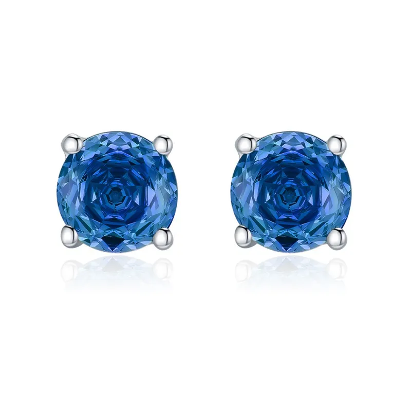 925 Sterling Silver 6mm/8mm Royal Blue Rose Cut Stud Earring 40200604