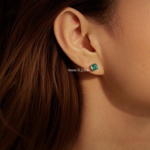 925 Sterling Silver 6mm/8mm Paraiba Blue Rose Cut Stud Earring 40200605