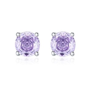 925 Sterling Silver Violet Rose Cut Stud Earring 40200608