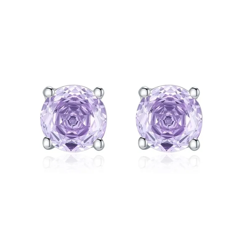 925 Sterling Silver Violet Rose Cut Stud Earring 40200608