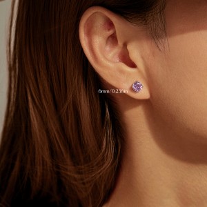 925 Sterling Silver Violet Rose Cut Stud Earring 40200608