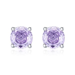 925 Sterling Silver Violet Rose Cut Stud Earring 40200608