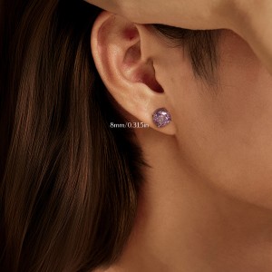 925 Sterling Silver Violet Rose Cut Stud Earring 40200608