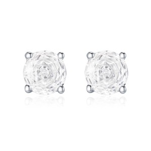 925 Sterling Silver White Rose Cut Solitaire Stud Earring 40200610