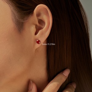 925 Sterling Silver Red Octagon Rose Cut Stud Earring 40200611