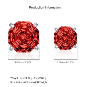 925 Sterling Silver Red Octagon Rose Cut Stud Earring 40200611