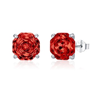 925 Sterling Silver Red Octagon Rose Cut Stud Earring 40200611