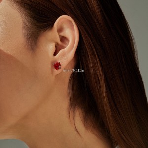 925 Sterling Silver Red Octagon Rose Cut Stud Earring 40200611