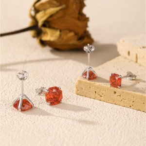 925 Sterling Silver Red Octagon Rose Cut Stud Earring 40200611