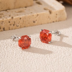 925 Sterling Silver Red Octagon Rose Cut Stud Earring 40200611