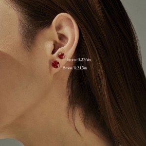 925 Sterling Silver Red Octagon Rose Cut Stud Earring 40200611