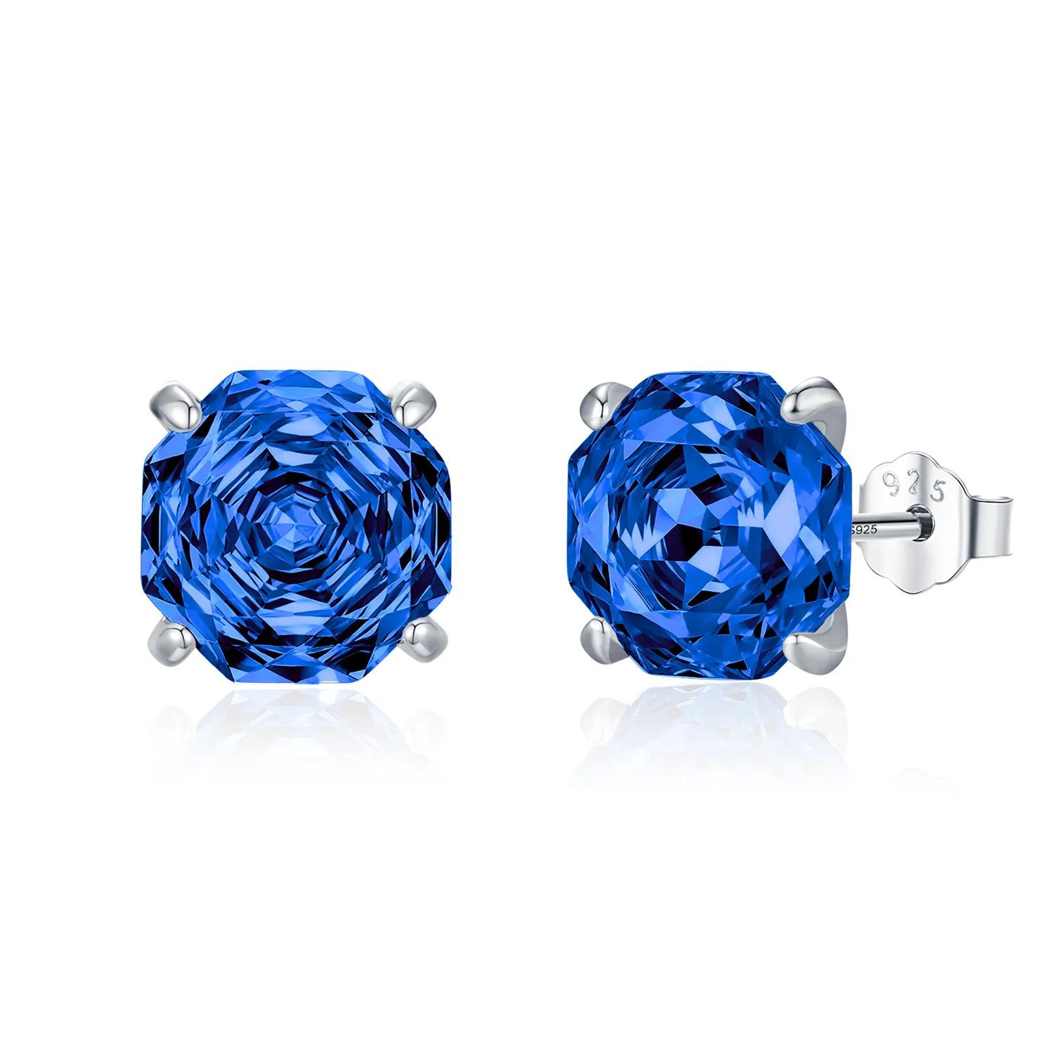 925 Sterling Silver Royal Blue Octagon Rose Cut Stud Earring 40200612