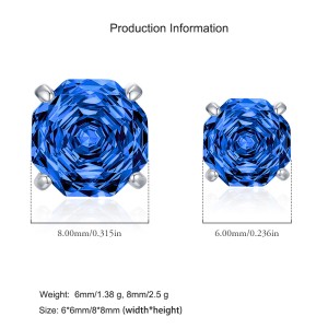 925 Sterling Silver Royal Blue Octagon Rose Cut Stud Earring 40200612