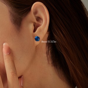 925 Sterling Silver Royal Blue Octagon Rose Cut Stud Earring 40200612