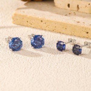 925 Sterling Silver Royal Blue Octagon Rose Cut Stud Earring 40200612
