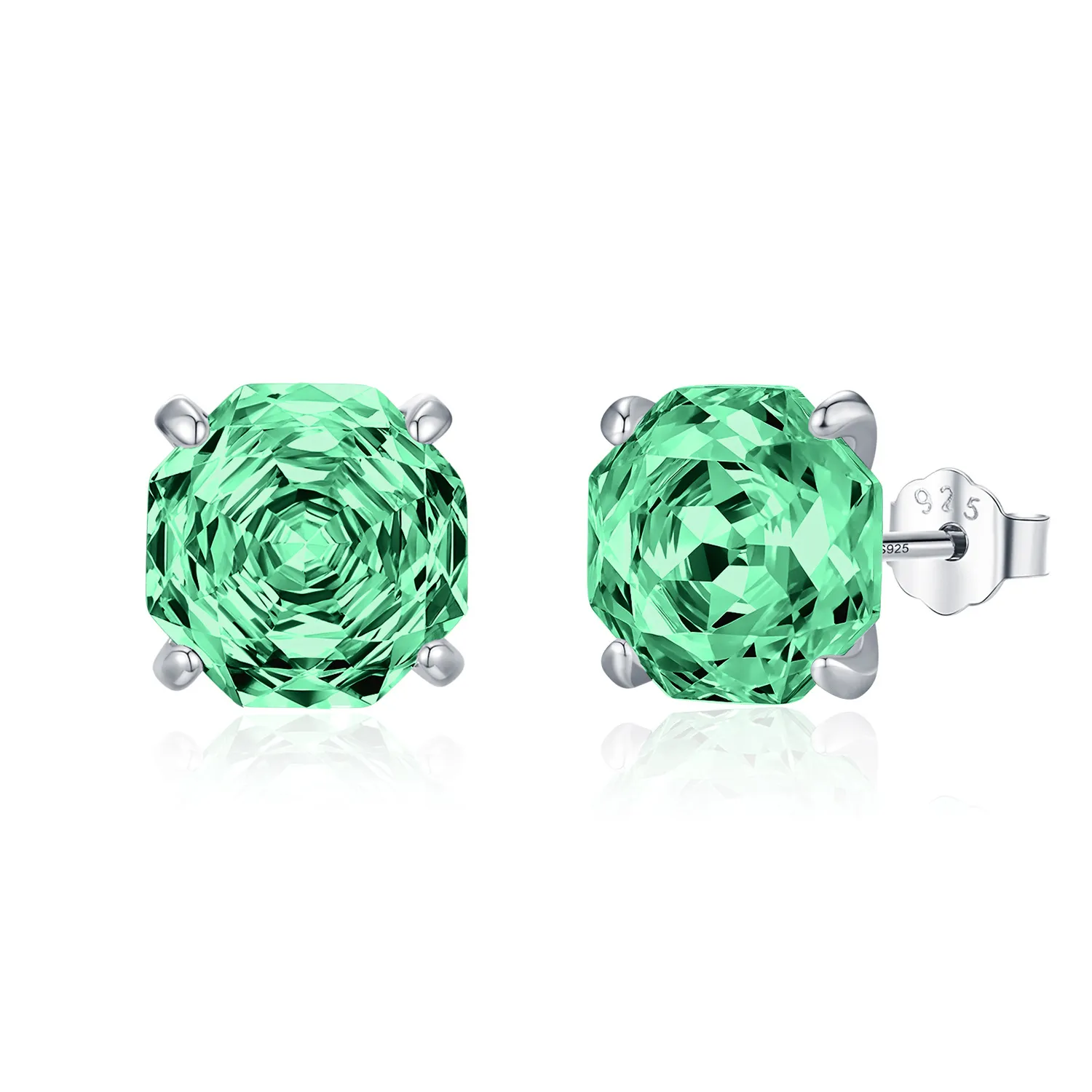 925 Sterling Silver Paraiba Green Octagon Rose Cut Stud Earring 40200613 925 Sterling Silver Paraiba Green Octagon Rose Cut Stud Earring 40200613