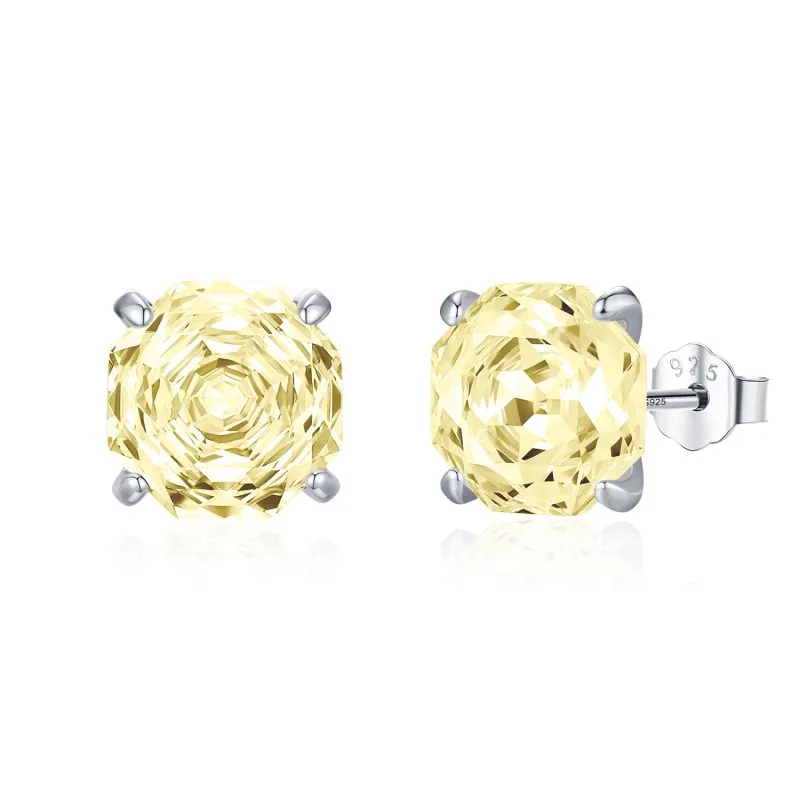 925 Sterling Silver Yellow Octagon Rose Cut Stud Earring 40200614