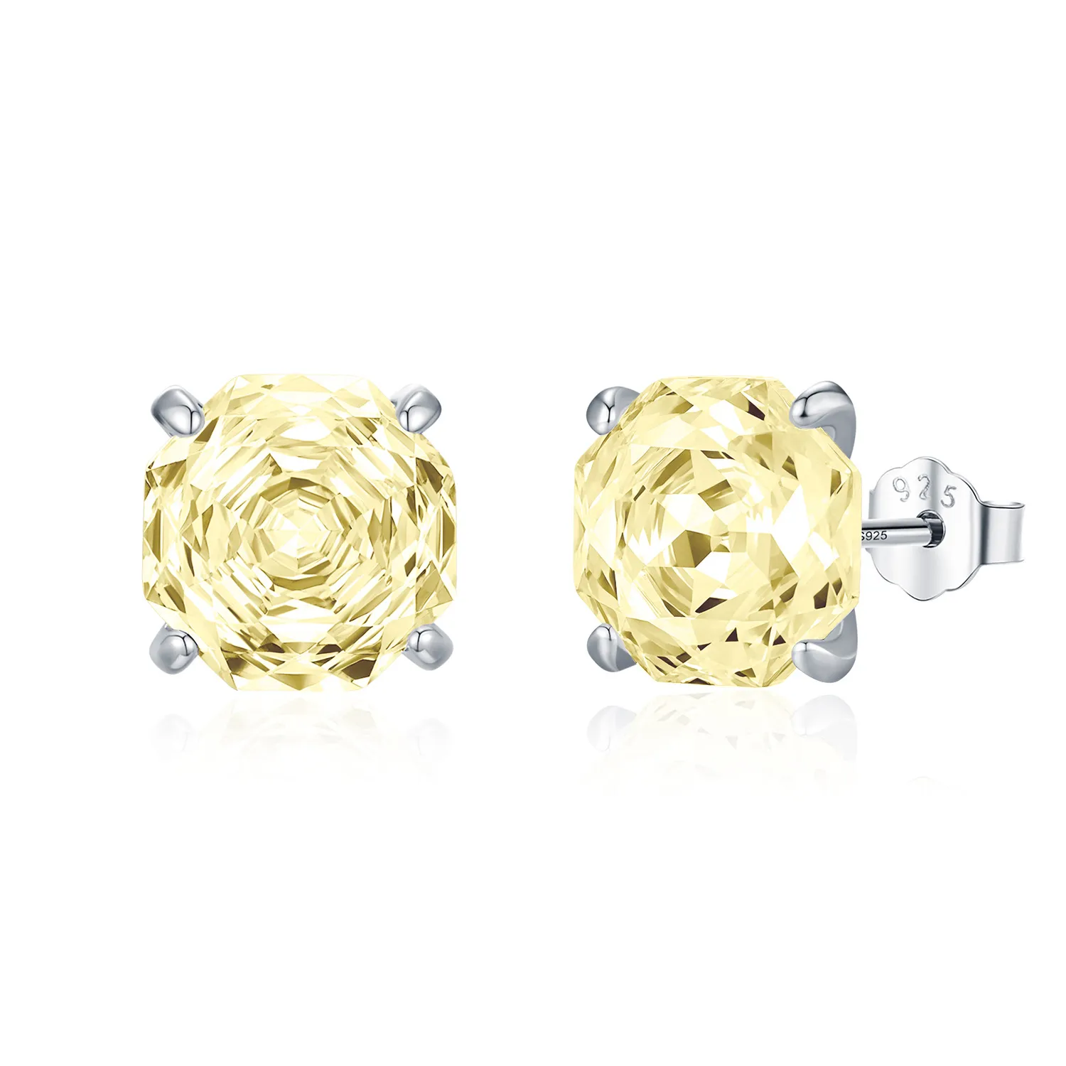 925 Sterling Silver Yellow Octagon Rose Cut Stud Earring 40200614 925 Sterling Silver Yellow Octagon Rose Cut Stud Earring 40200614