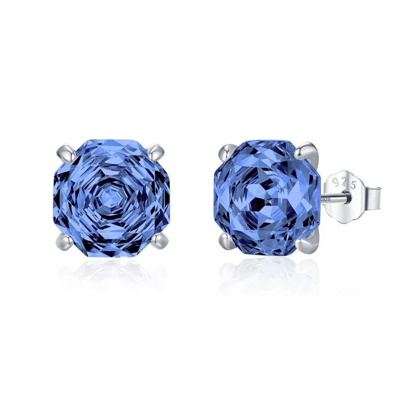 925 Sterling Silver Tanzanite Blue Octagon Rose Cut Stud Earring 40200615