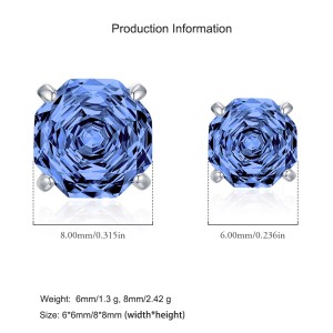 925 Sterling Silver Tanzanite Blue Octagon Rose Cut Stud Earring 40200615