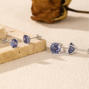 925 Sterling Silver Tanzanite Blue Octagon Rose Cut Stud Earring 40200615