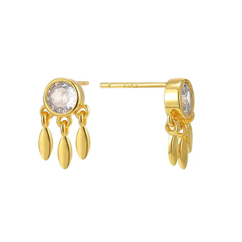 925 Sterling Silver Zircon Tassel Stud Earring 40200619