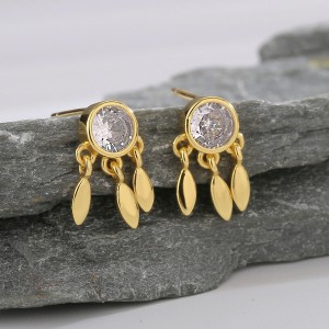 925 Sterling Silver Zircon Tassel Stud Earring 40200619