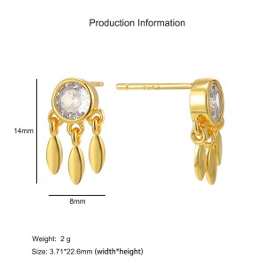 925 Sterling Silver Zircon Tassel Stud Earring 40200619