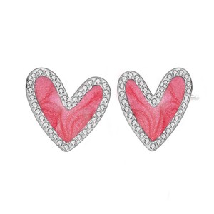 925 Sterling Silver Enamel Glitter Heart Stud Earring 40200621