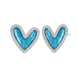 925 Sterling Silver Enamel Glitter Heart Stud Earring 40200621
