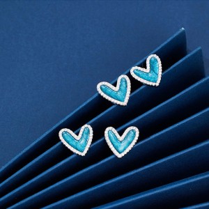 925 Sterling Silver Enamel Glitter Heart Stud Earring 40200621