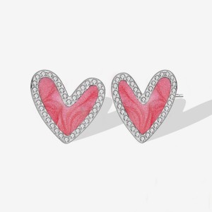 925 Sterling Silver Enamel Glitter Heart Stud Earring 40200621