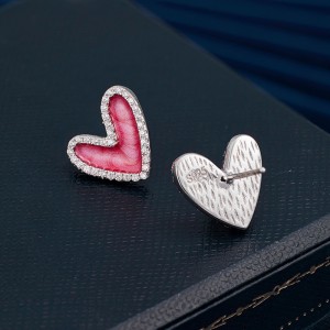 925 Sterling Silver Enamel Glitter Heart Stud Earring 40200621