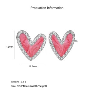 925 Sterling Silver Enamel Glitter Heart Stud Earring 40200621