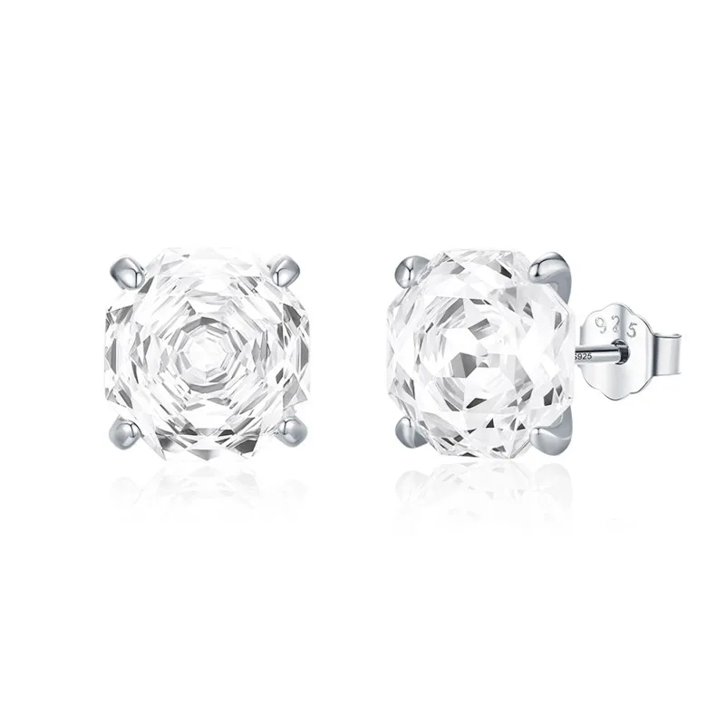 925 Sterling Silver White Octagon Rose Cut Stud Earring 40200623