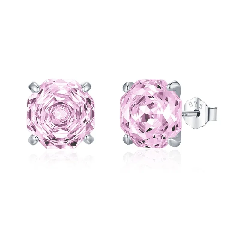 925 Sterling Silver Light Pink Octagon Rose Cut Stud Earring 40200624