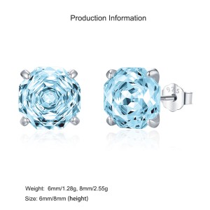 925 Sterling Silver Light Aquamarine Octagon Rose Cut Stud Earring 40200625