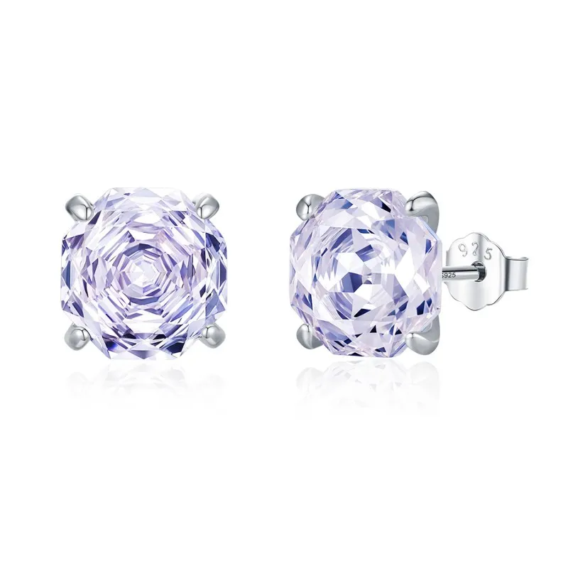 925 Sterling Silver Lavende Octagon Rose Cut Stud Earring 40200627
