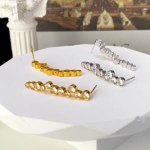 925 Sterling Silver Pave CZ Irregular Circle Stud Earring 40200628