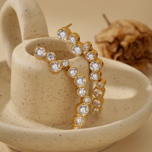 925 Sterling Silver Pave CZ Irregular Circle Stud Earring 40200628