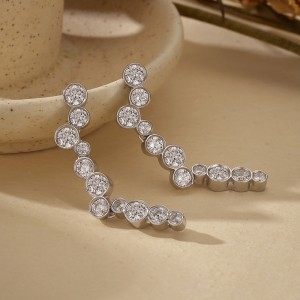 925 Sterling Silver Pave CZ Irregular Circle Stud Earring 40200628