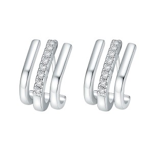 925 Sterling Silver Triple-Layer Pave CZ J-Shaped Huggie Stud Earring 40200629 925 Sterling Silver Triple-Layer Pave CZ J-Shaped Huggie Stud Earring 40200629