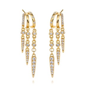 925 Sterling Silver Pave CZ Triple Dangle Tassel Stud Earring 40200630