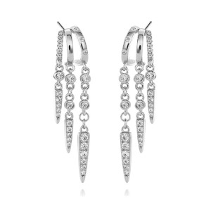 925 Sterling Silver Pave CZ Triple Dangle Tassel Stud Earring 40200630