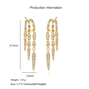 925 Sterling Silver Pave CZ Triple Dangle Tassel Stud Earring 40200630